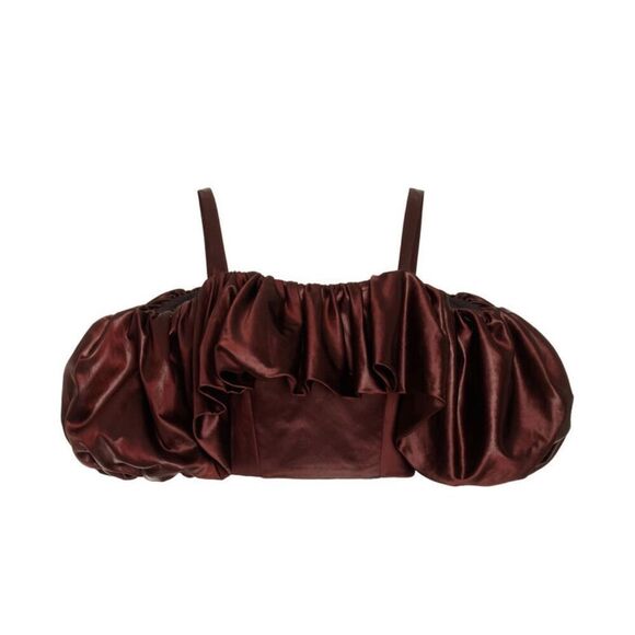 Ulla Johnson Fia Cotton-Blend Satin Crop Top in Mahogany NWT Size 2 - Picture 1 of 10